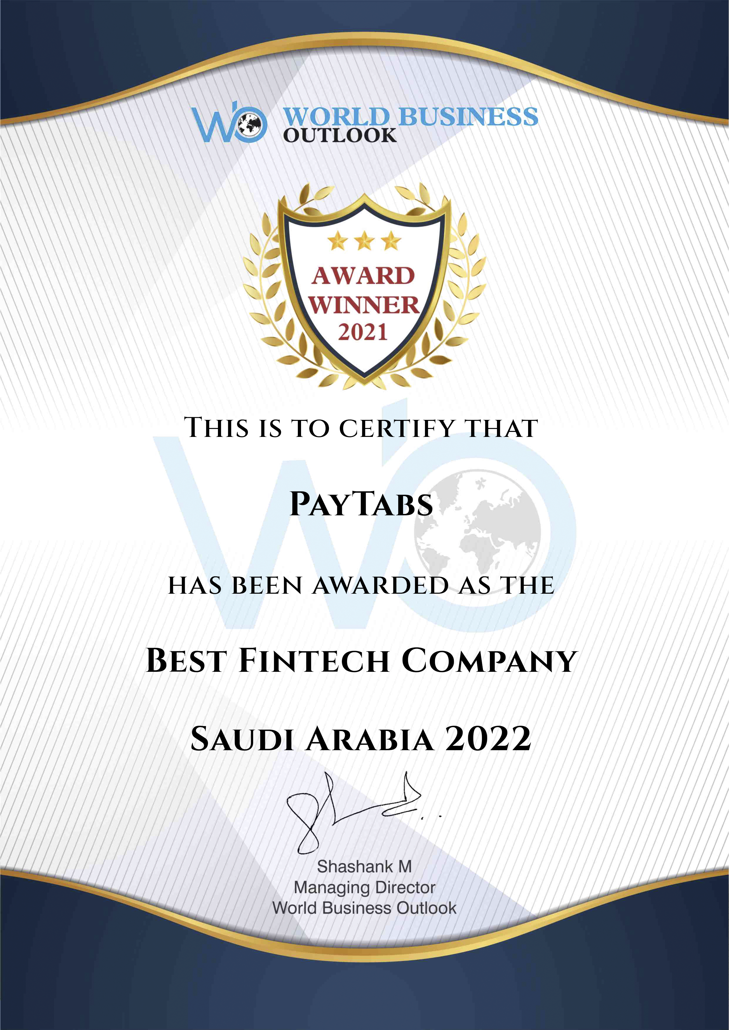 World Business Outlook &#8211; Best Fintech Company Saudi Arabia 2022, PayTabs